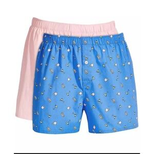Club Room Boxer Shorts Mens 2-Pack 100% Cotton Cocktail Print Blue Pink XL